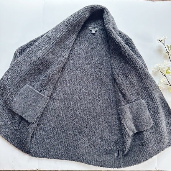 NEW Barefoot Dreams Cozychic Open Knit Cardigan Sweater Dark Gray - Picture 3 of 6